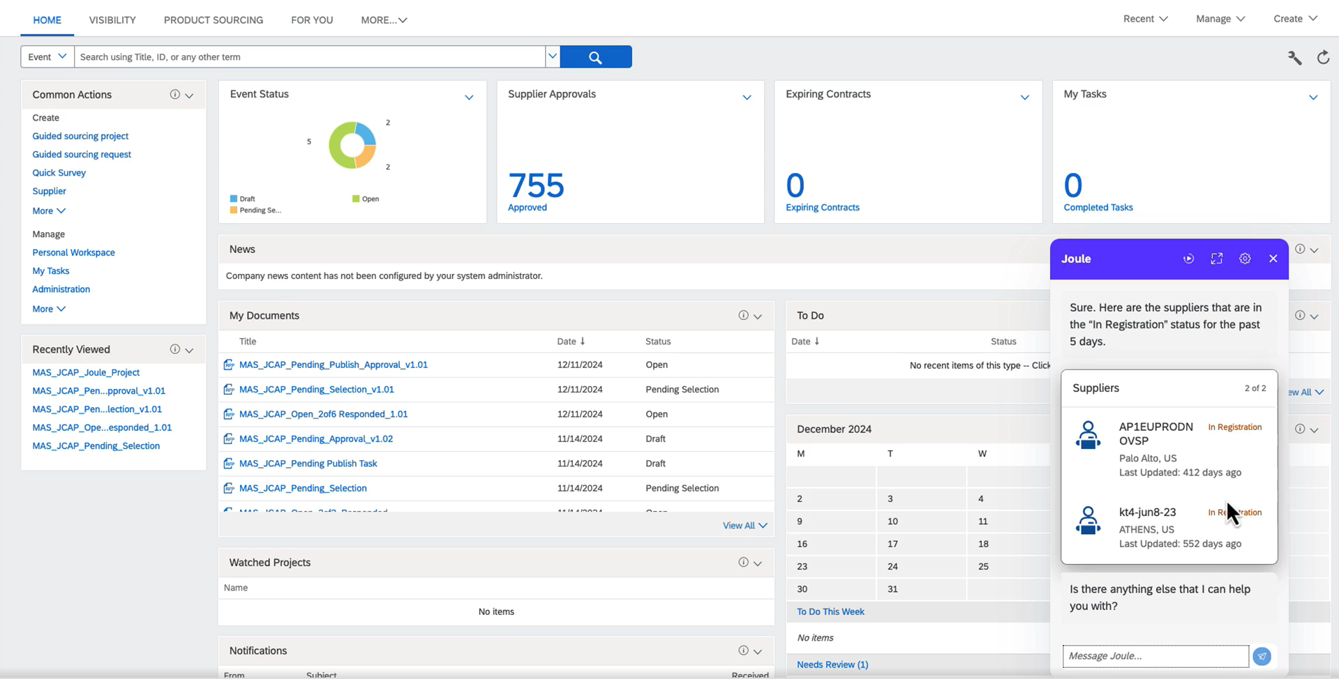 SAP Discovery Center AI Feature - SAP Ariba solutions, Joule